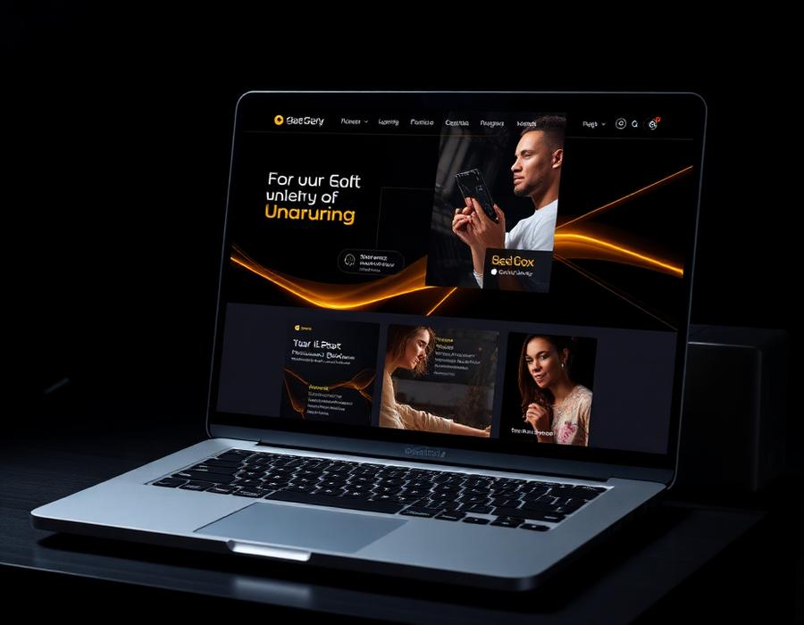 Sitio web corporativo mostrado en una laptop
